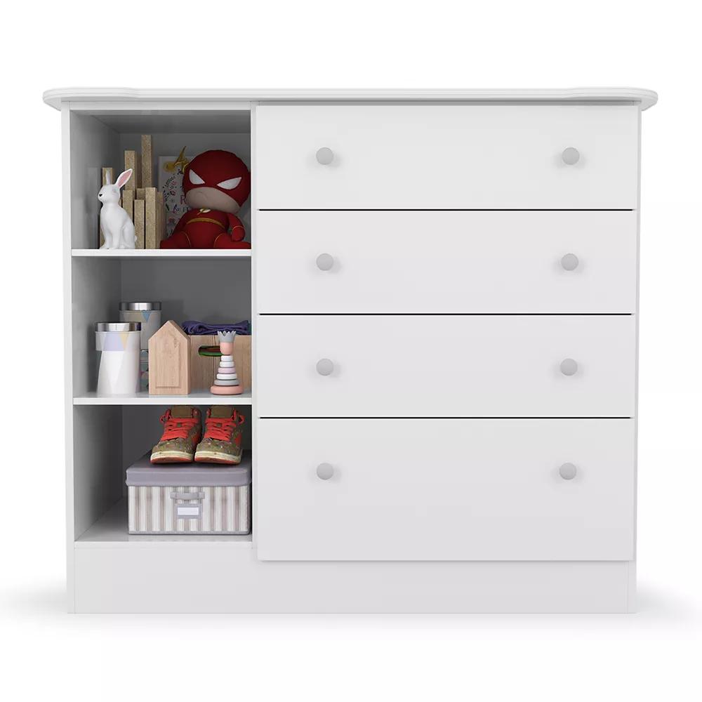 Cômoda Para Bebê  Branco Espaçosa Com 04 Gavetas E 1 Porta Icp