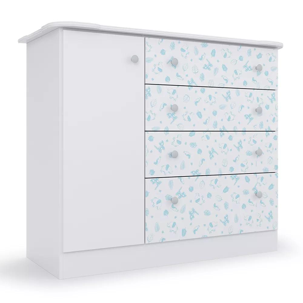 Cômoda Para Bebê Azul Espaçosa Com 04 Gavetas E 1 Porta Icp