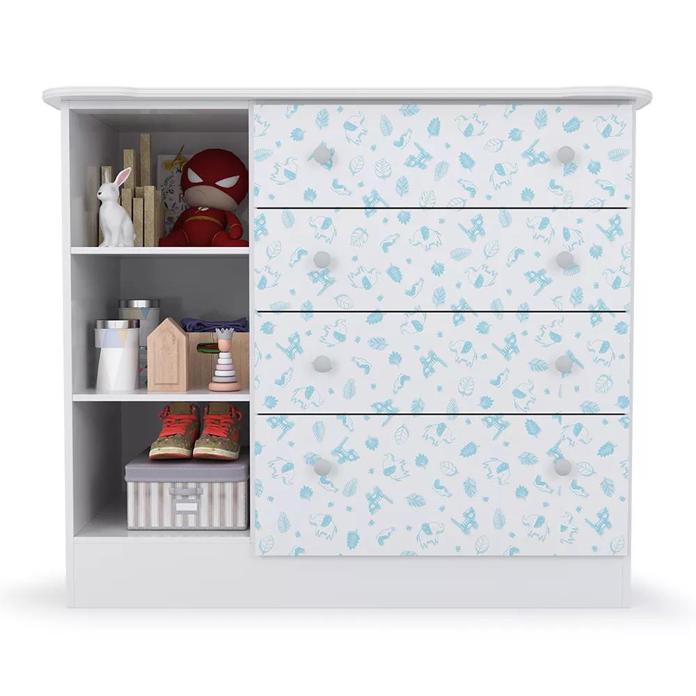 Cômoda Para Bebê Azul Espaçosa Com 04 Gavetas E 1 Porta Icp