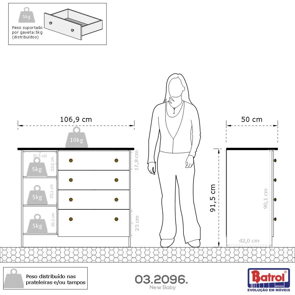 Cômoda Para Bebê Azul Espaçosa Com 04 Gavetas E 1 Porta Icp