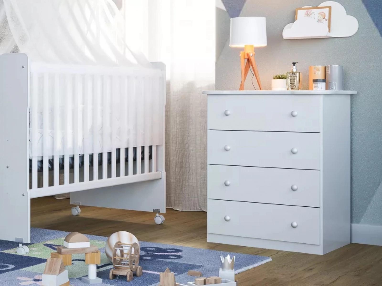 Cômoda Para Bebê Branca Espaçosa Com 04 Gavetas Para Quarto Infantil Luxo Ic4