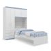 Conjunto Roupeiro Guarda Roupa de Solteiro Azul Com Cama + Cabeceira com Baú Interno Luxo Av 