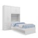 Conjunto Roupeiro Guarda Roupa de Solteiro Branco Com Cama + Cabeceira com Baú Interno Luxo Av