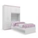 Conjunto Roupeiro Guarda Roupa de Solteiro Rosa Com Cama + Cabeceira com Baú Interno Luxo Av