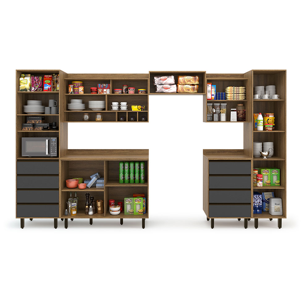 Cozinha Compacta Confort 8 Portas 8 Gavetas Cinamomo e Grafite