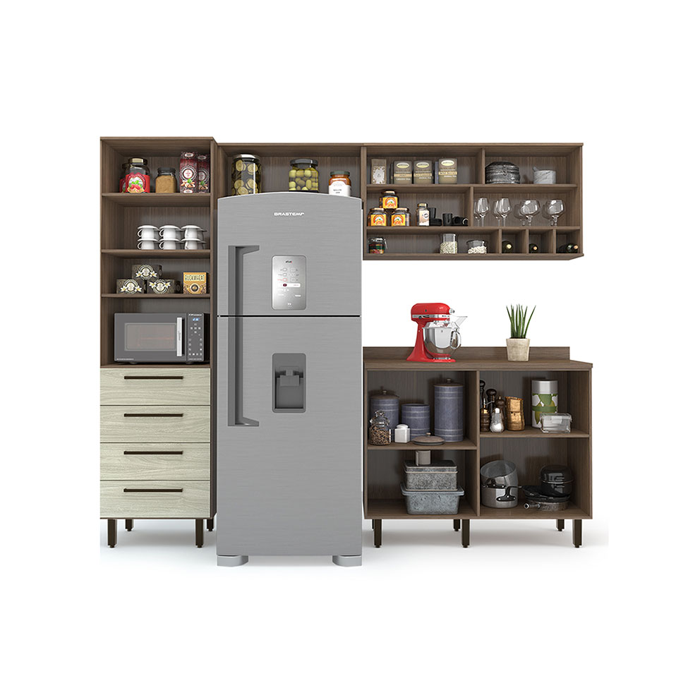 Cozinha Compacta Evolution 5 Portas 4 Gavetas Legno e Crema