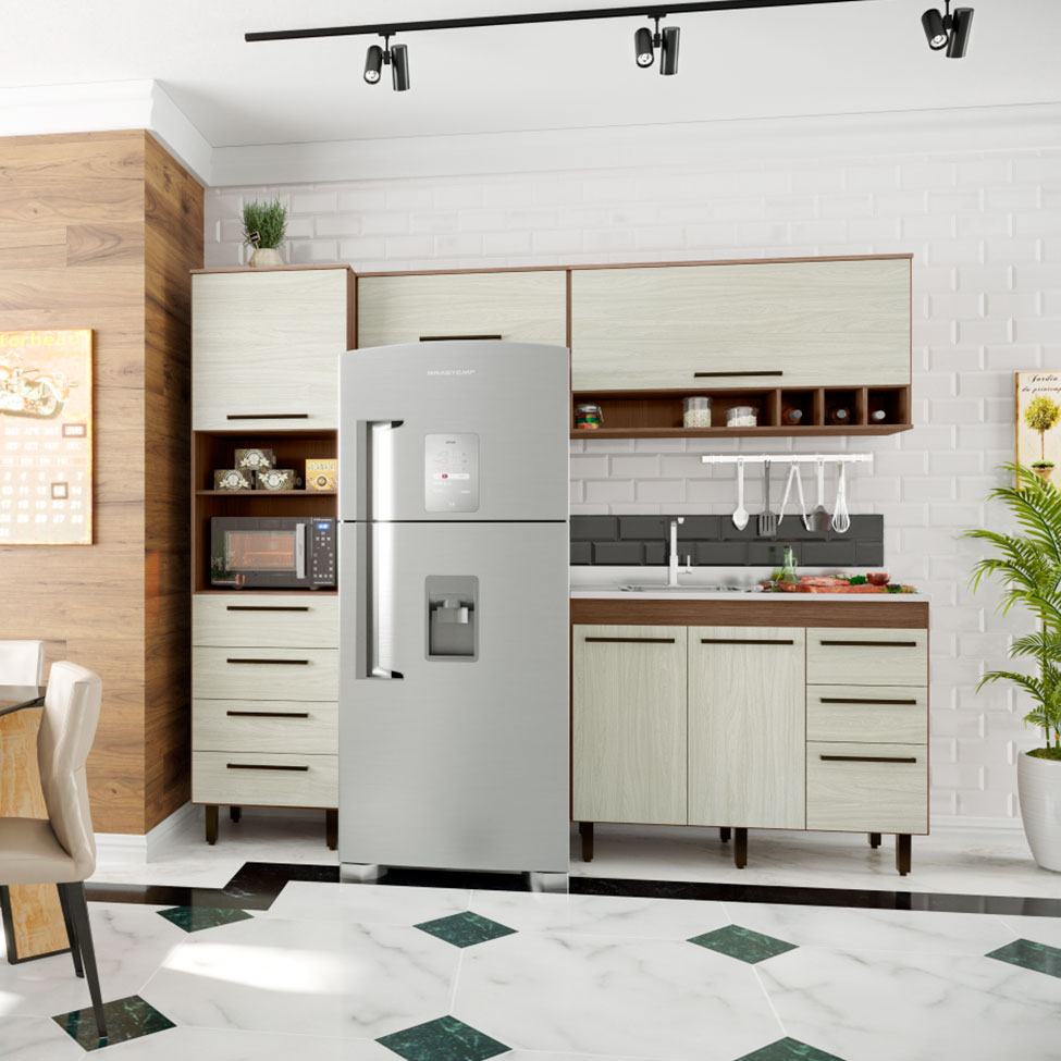 Cozinha Compacta Evolution 5 Portas 7 Gavetas Legno e Crema