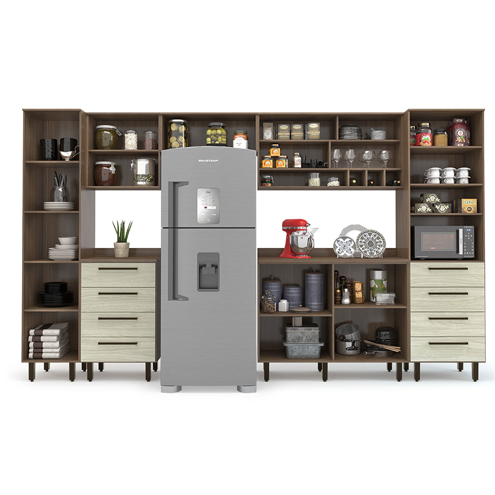 Cozinha Compacta Evolution 8 Portas 8 Gavetas Legno e Crema