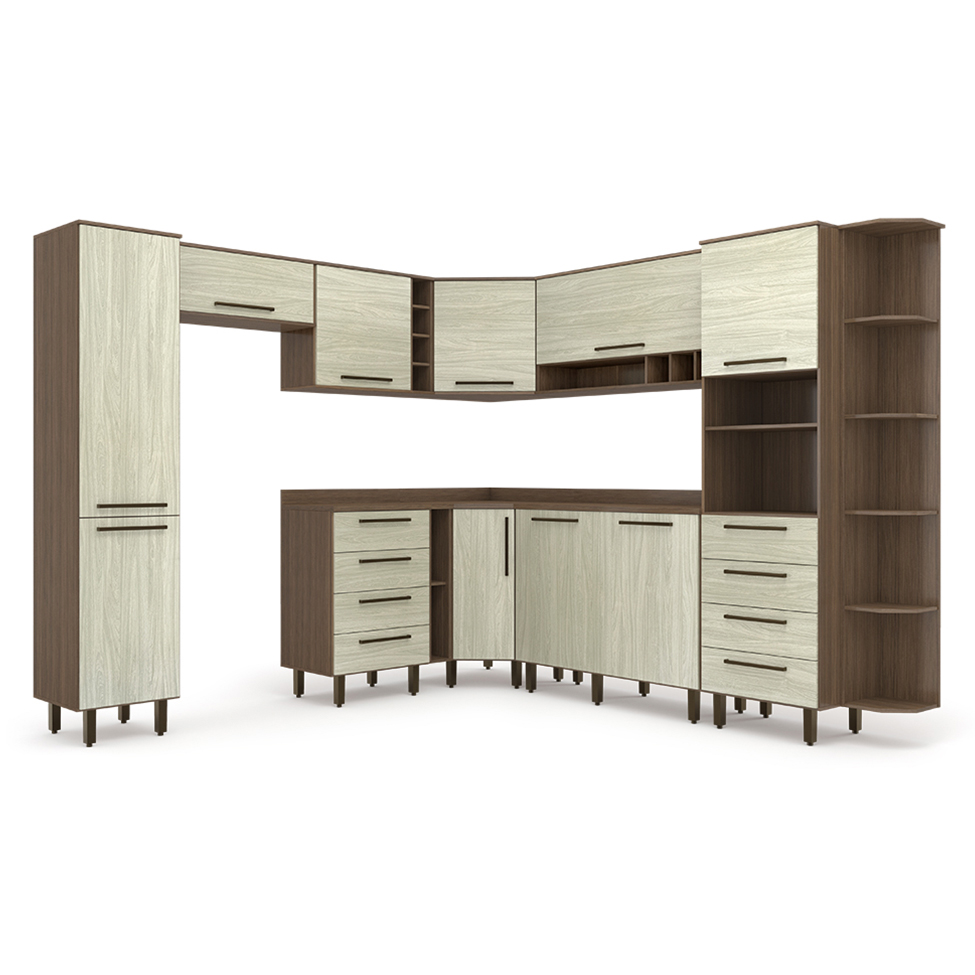 Cozinha Completa Evolution Plus 10 Portas 8 Gavetas Legno e Crema