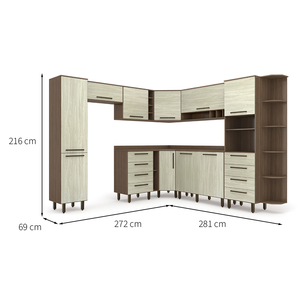 Cozinha Completa Evolution Plus 10 Portas 8 Gavetas Legno e Crema