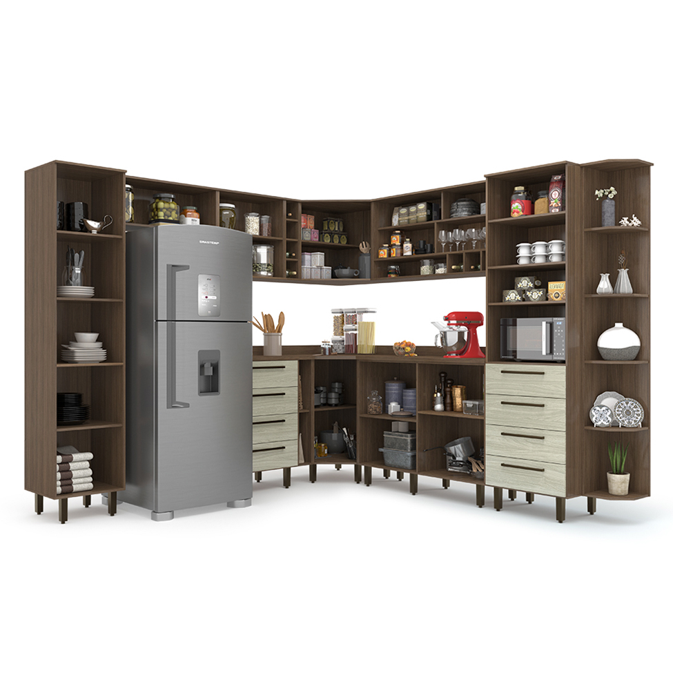 Cozinha Completa Evolution Plus 10 Portas 8 Gavetas Legno e Crema
