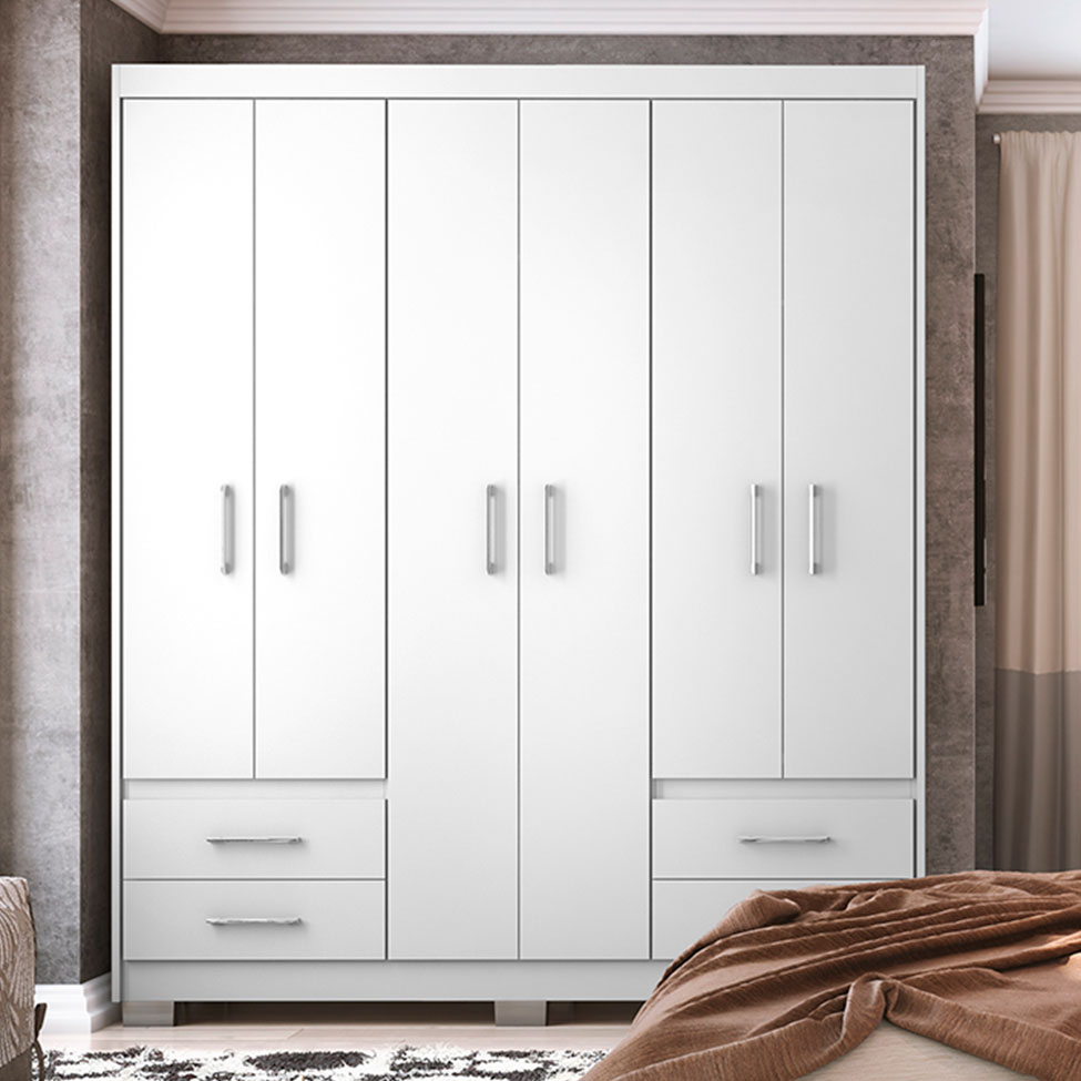 Guarda-Roupa Casal Primacy 6 Portas 4 Gavetas Branco