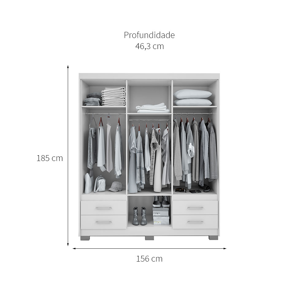 Guarda-Roupa Casal Primacy 6 Portas 4 Gavetas Branco