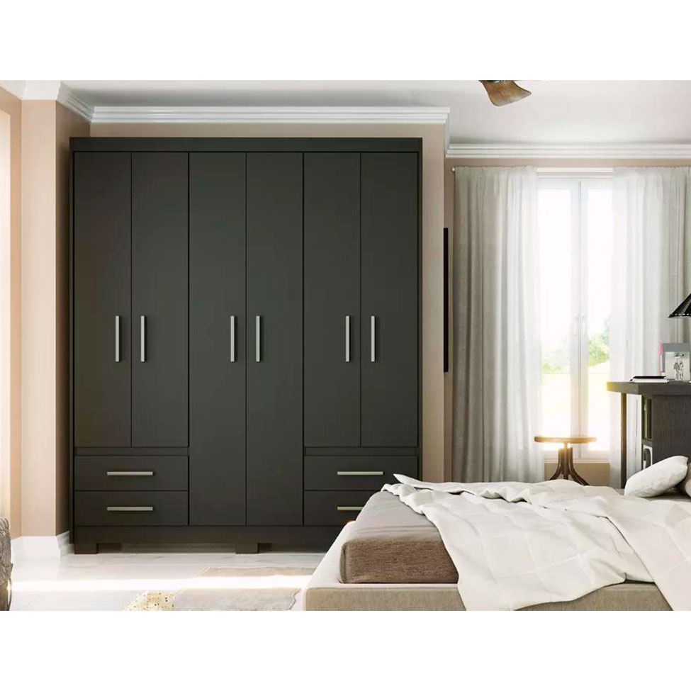 Guarda-Roupa Casal Primacy 6 Portas 4 Gavetas Preto