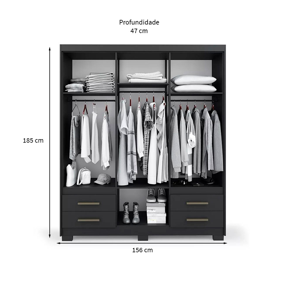 Guarda-Roupa Casal Primacy 6 Portas 4 Gavetas Preto