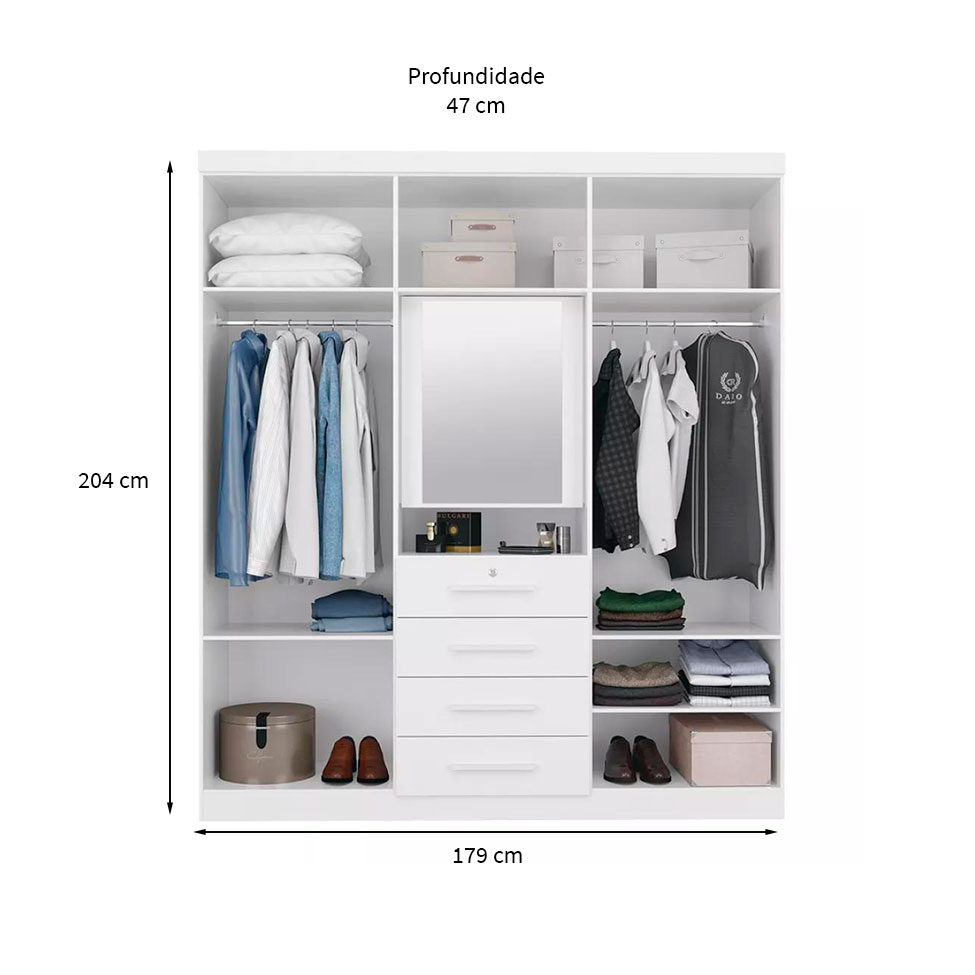 Guarda-Roupa Casal com Espelho Advantage 7 Portas 4 Gavetas Branco