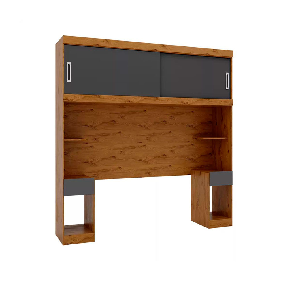 Guarda-Roupa Modular com Cabeceira Gênova 2 Portas 2 Gavetas Ipê Nobre e Grafite