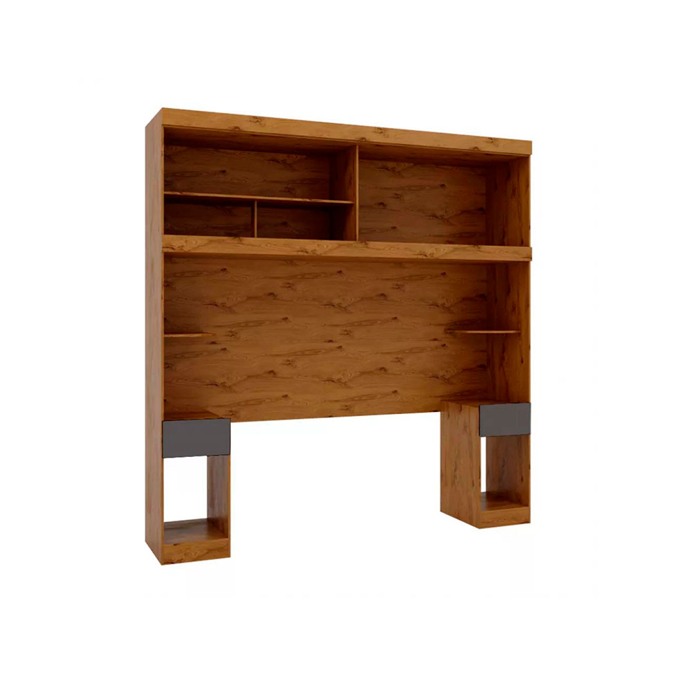 Guarda-Roupa Modular com Cabeceira Gênova 2 Portas 2 Gavetas Ipê Nobre e Grafite