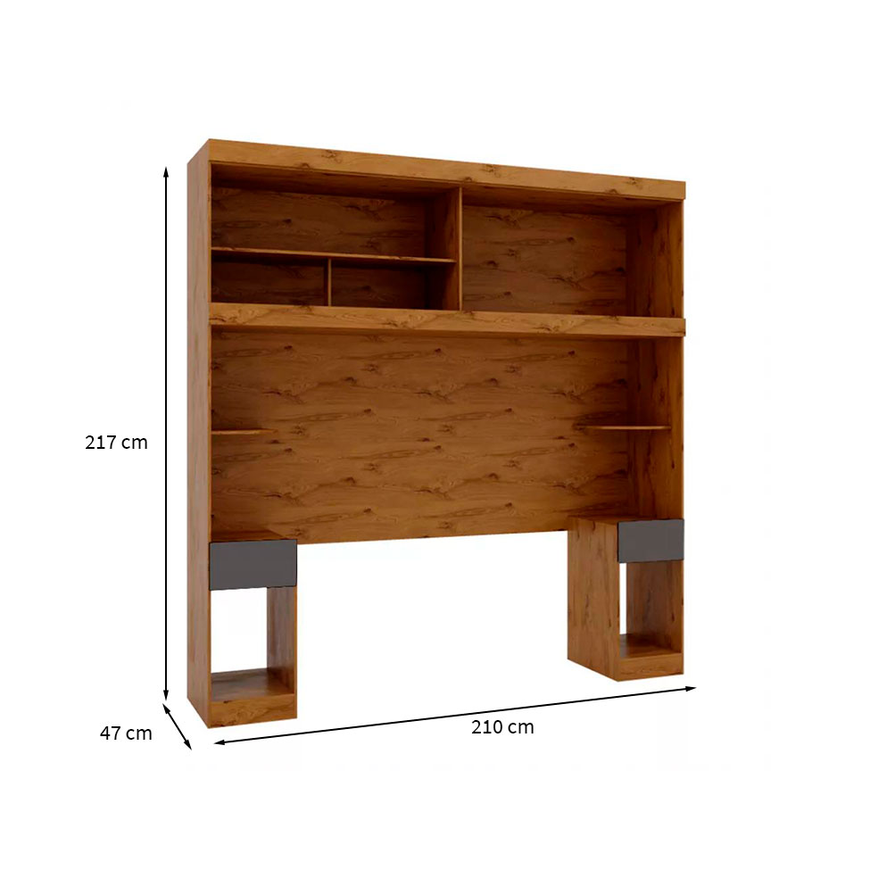 Guarda-Roupa Modular com Cabeceira Gênova 2 Portas 2 Gavetas Ipê Nobre e Grafite