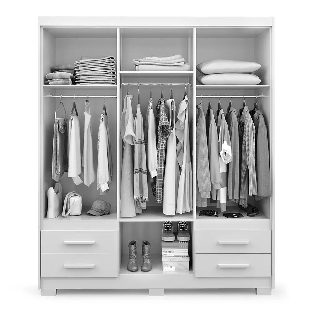 Guarda Roupa Roupeiro De Casal Branco com 6 Portas 4 Gavetas Armário Multiuso Quarto Pry 1,56x1,85 - Batrol