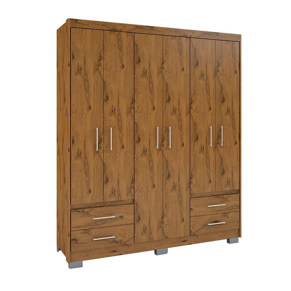 Guarda Roupa Roupeiro De Casal Marrom com 6 Portas 4 Gavetas Armário Multiuso Quarto Pry 1,56x1,85 - Batrol