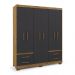 Guarda Roupa Roupeiro De Casal Preto com Marrom 6 Portas 4 Gavetas Armário Multiuso Quarto Pry 1,56x1,85 - Batrol