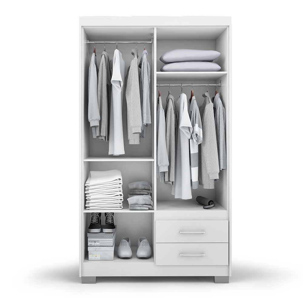 Guarda Roupa Roupeiro De Solteiro Branco com 4 Portas 2 Gavetas Armário Para Quarto Multiuso Pry 1,85x1,05