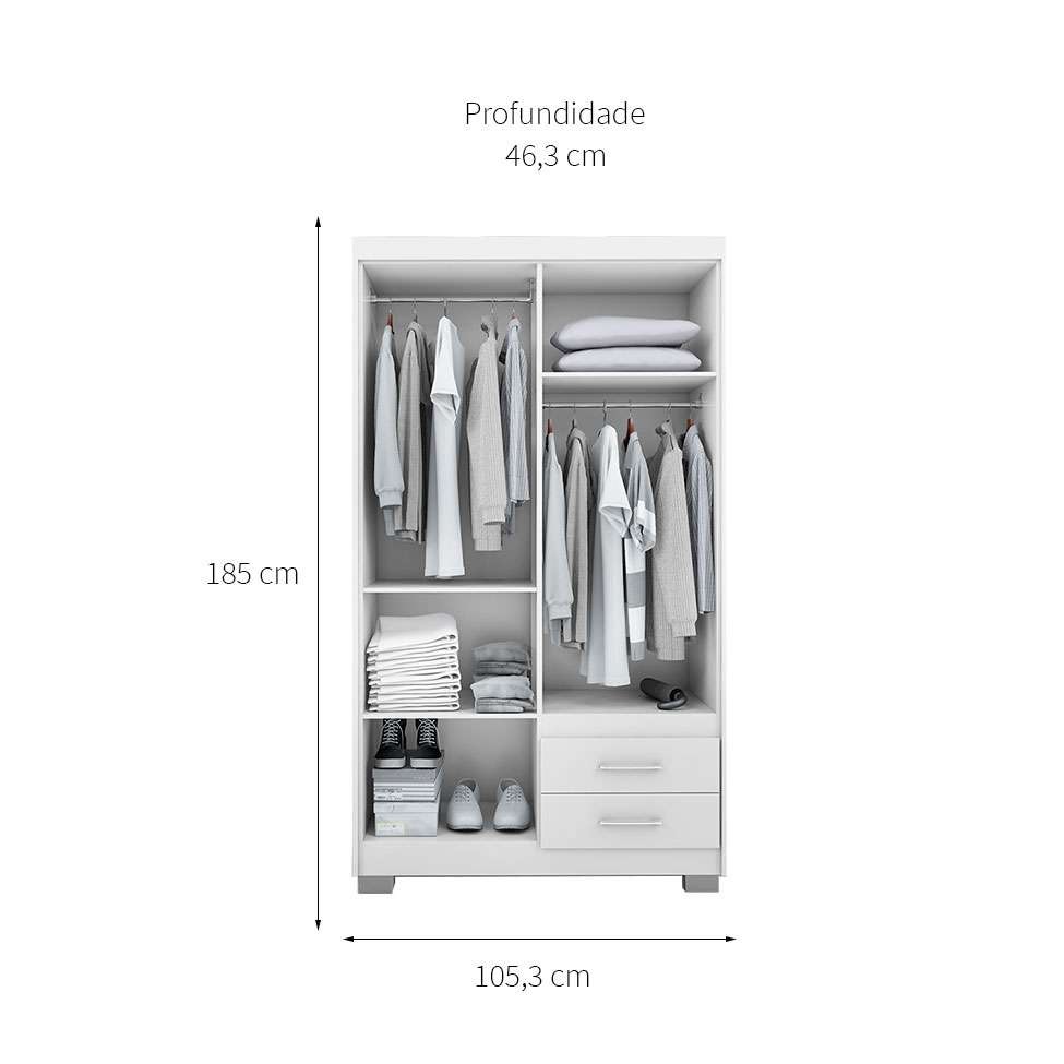 Guarda Roupa Roupeiro De Solteiro Branco com 4 Portas 2 Gavetas Armário Para Quarto Multiuso Pry 1,85x1,05