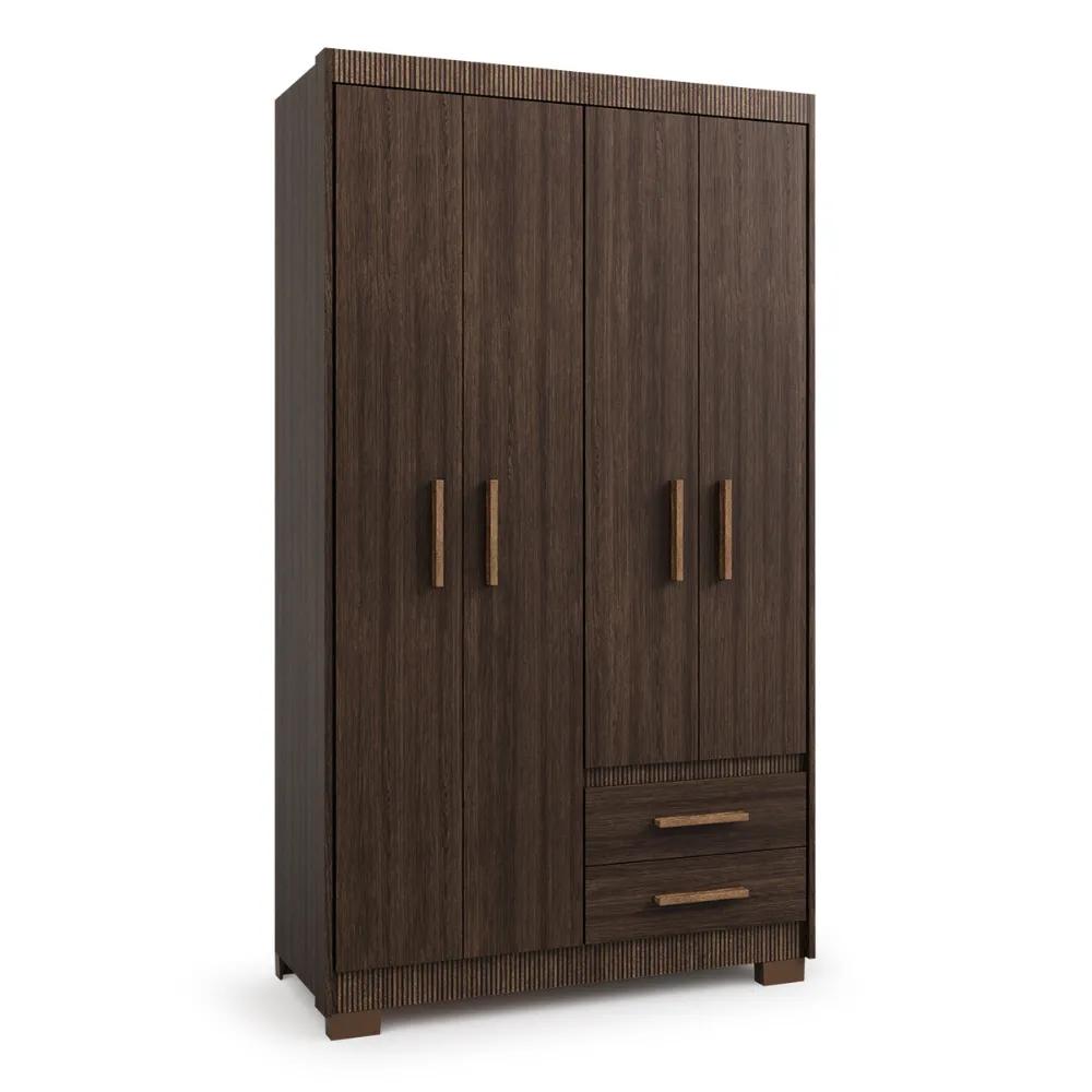 Guarda Roupa Roupeiro De Solteiro Marrom com 4 Portas 2 Gavetas Armário Para Quarto Multiuso Pry 1,85x1,05