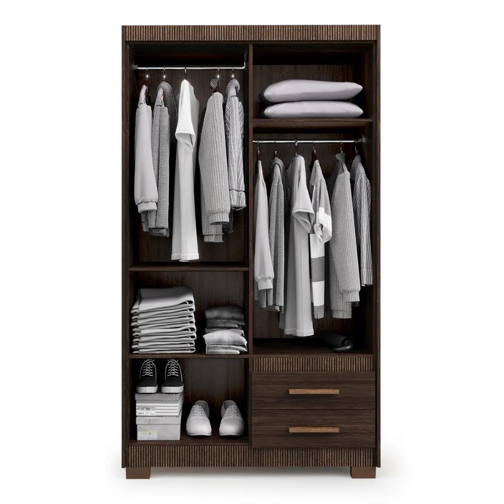 Guarda Roupa Roupeiro De Solteiro Marrom com 4 Portas 2 Gavetas Armário Para Quarto Multiuso Pry 1,85x1,05