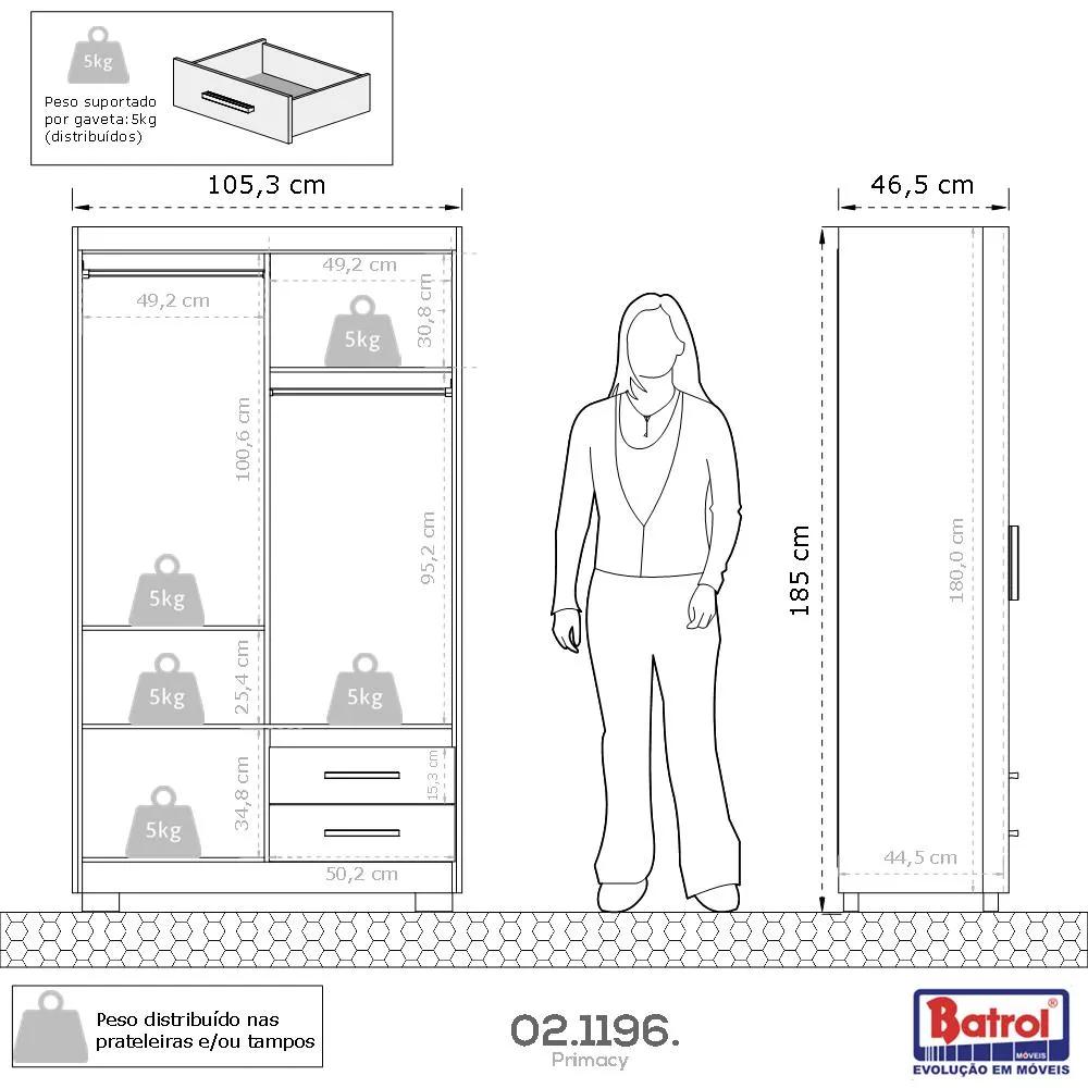 Guarda Roupa Roupeiro De Solteiro Marrom com 4 Portas 2 Gavetas Armário Para Quarto Multiuso Pry 1,85x1,05