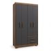 Guarda Roupa Roupeiro Solteiro 4 Portas 2 Gavetas Marrom com Preto Armário Para Quarto Multiuso Pry