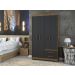 Guarda Roupa Roupeiro Solteiro 4 Portas 2 Gavetas Marrom com Preto Armário Para Quarto Multiuso Pry