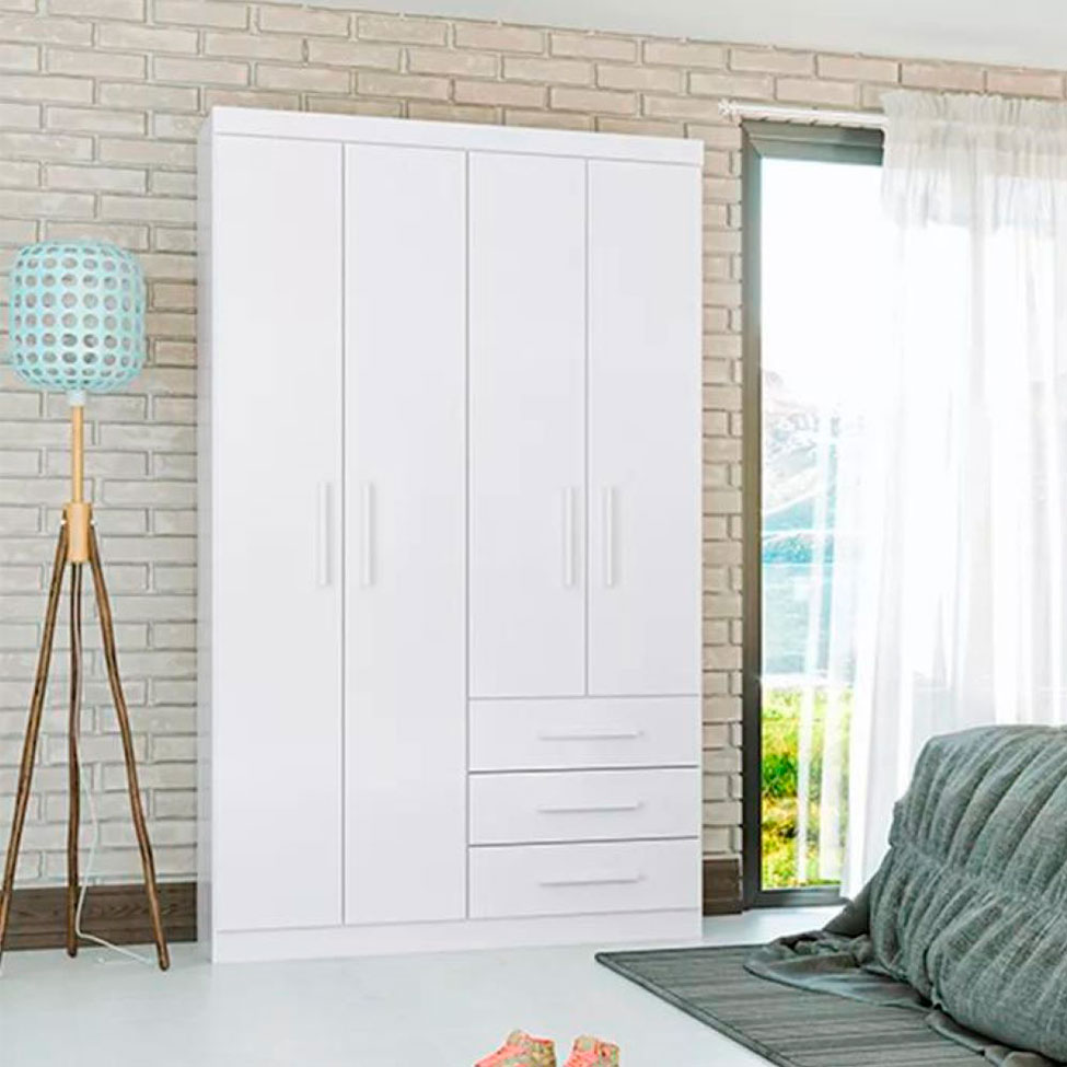 Guarda-Roupa Solteiro Advantage 4 Portas 3 Gavetas Branco