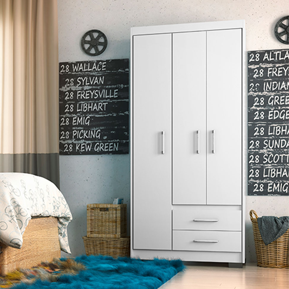 Guarda-Roupa Solteiro Primacy 3 Portas 2 Gavetas Branco
