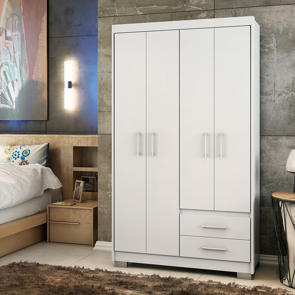 Guarda-Roupa Solteiro Primacy 4 Portas 2 Gavetas Branco
