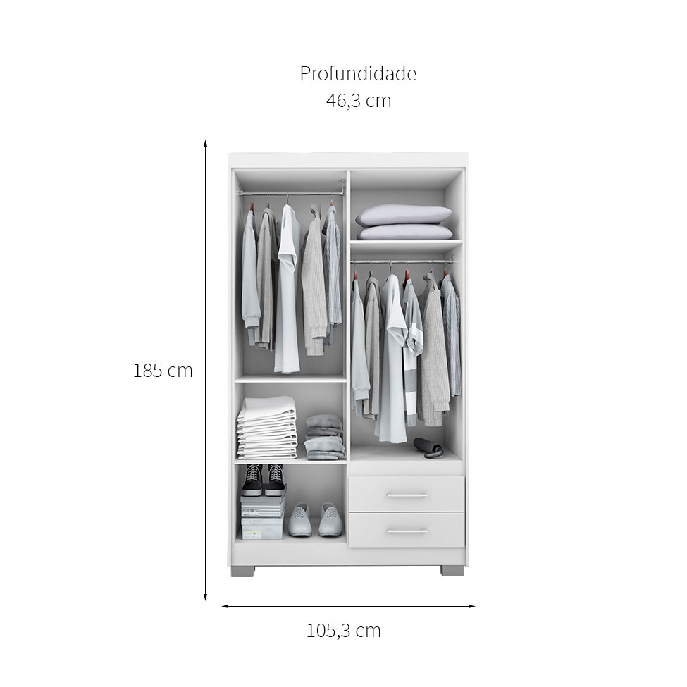 Guarda-Roupa Solteiro Primacy 4 Portas 2 Gavetas Branco