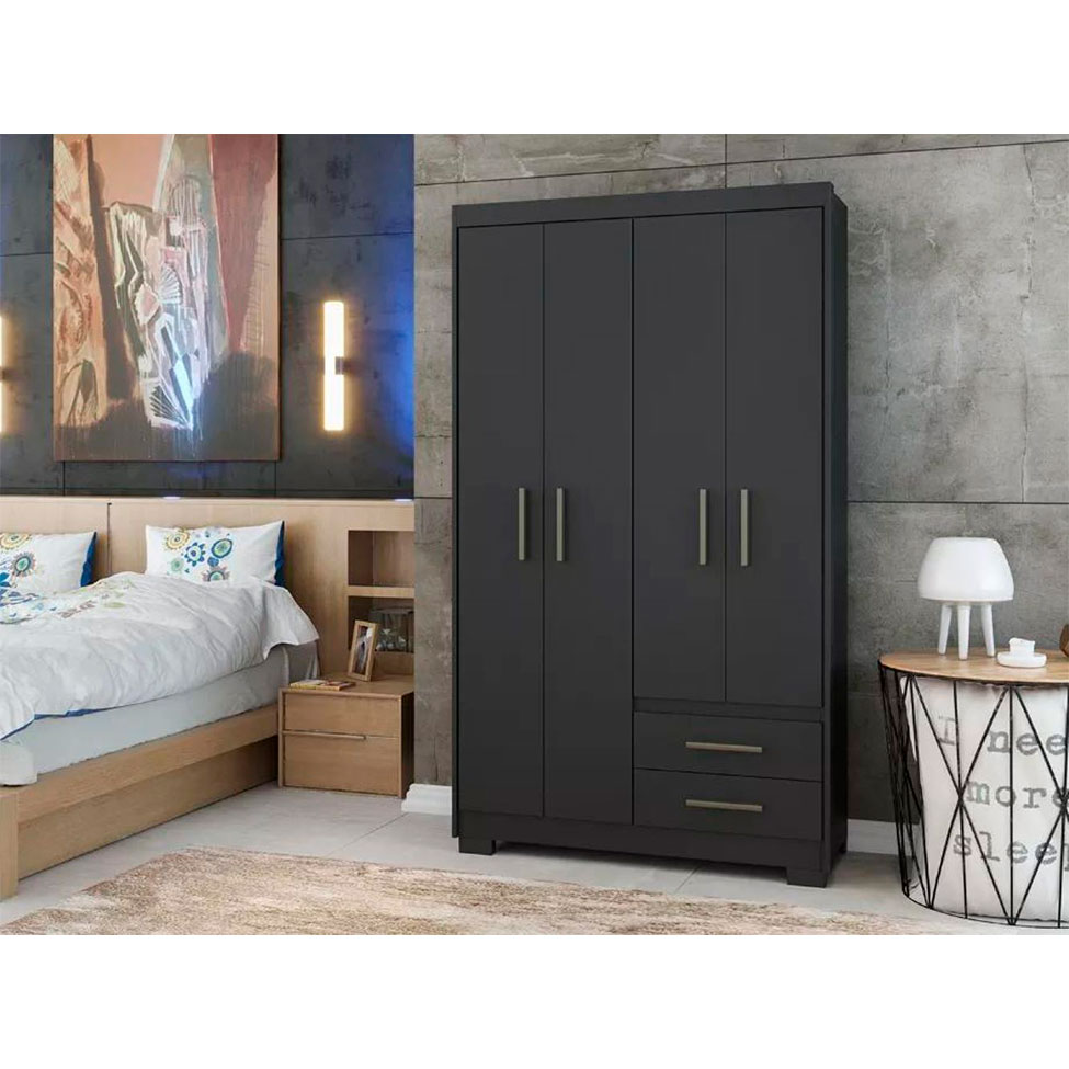 Guarda-Roupa Solteiro Primacy 4 Portas 2 Gavetas Preto