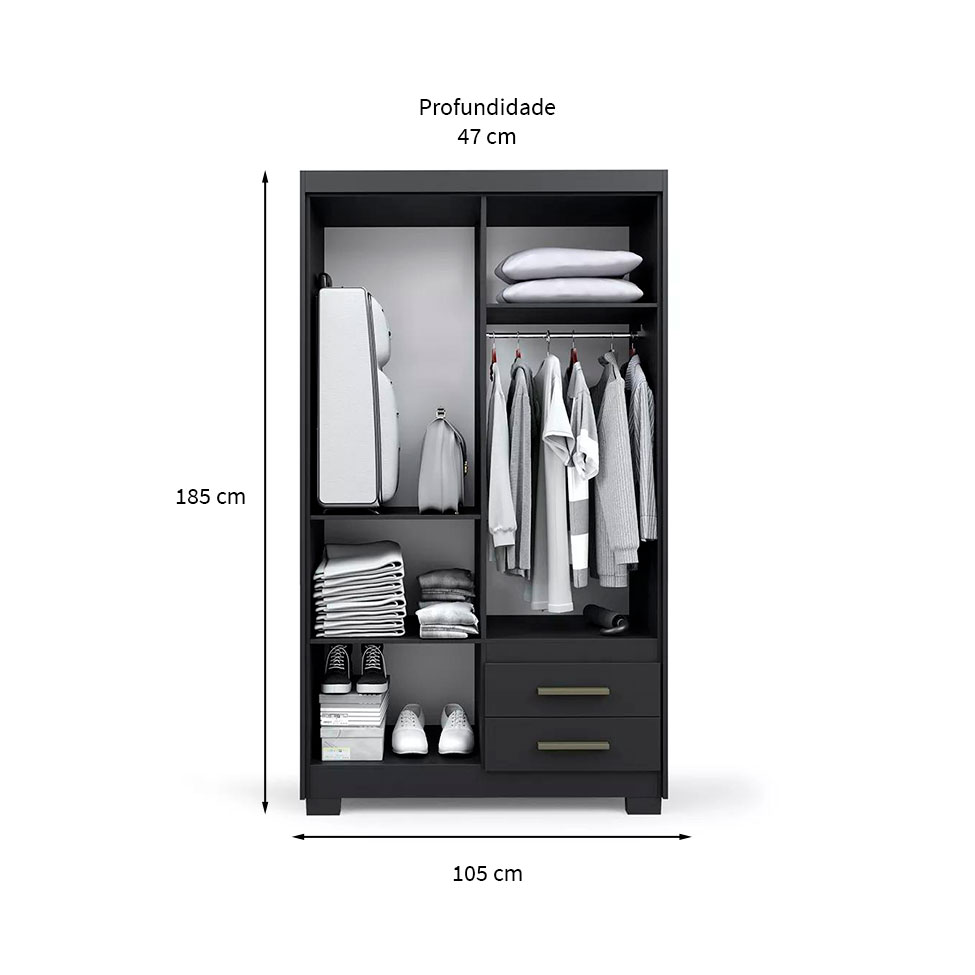 Guarda-Roupa Solteiro Primacy 4 Portas 2 Gavetas Preto