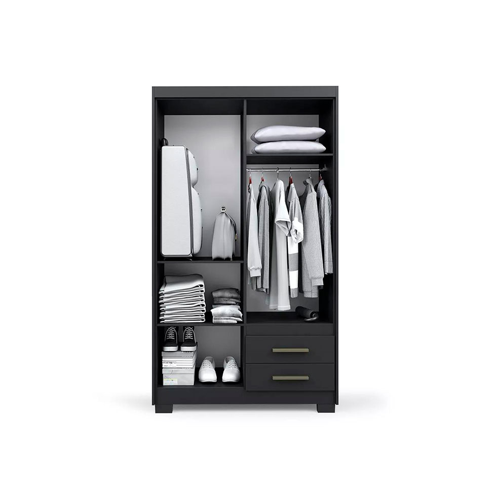 Guarda-Roupa Solteiro Primacy 4 Portas 2 Gavetas Preto