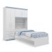 Kit Guarda Roupa Solteiro Azul com Cabeceira Baú + Cama Acoplada + Colchão de Solteiro Espuma D28 - AV