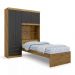 Kit Guarda Roupa Solteiro Grafite com Cabeceira Baú + Cama Acoplada + Colchão de Solteiro Espuma D28 - AV