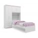 Kit Guarda Roupa Solteiro Rosa com Cabeceira Baú + Cama Acoplada + Colchão de Solteiro Espuma D28 - AV