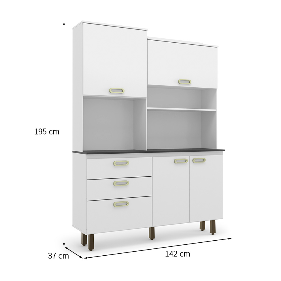 Kit de Cozinha Ravena 4 Portas 3 Gavetas Branco