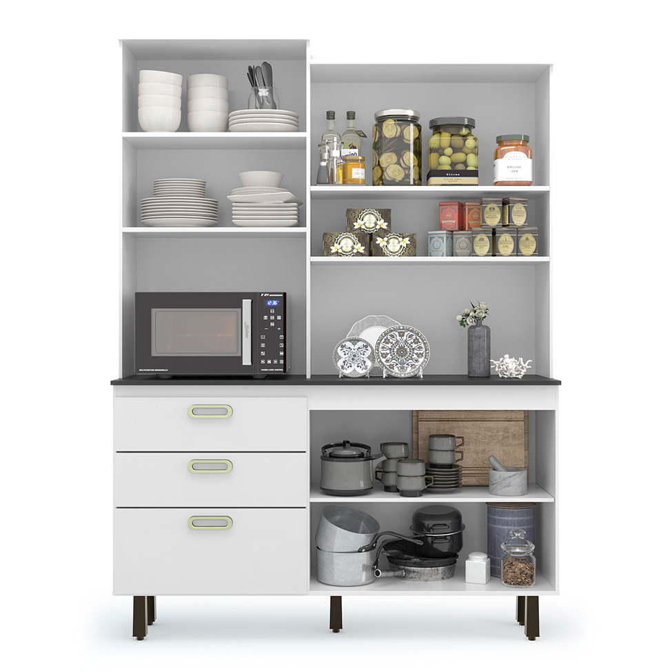 Kit de Cozinha Ravena 4 Portas 3 Gavetas Branco