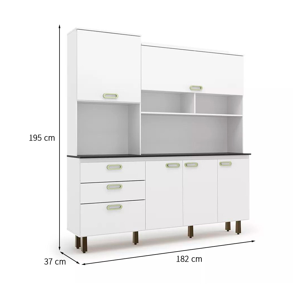 Kit de Cozinha Ravena 5 Portas 3 Gavetas Nobre e Grafite Branco