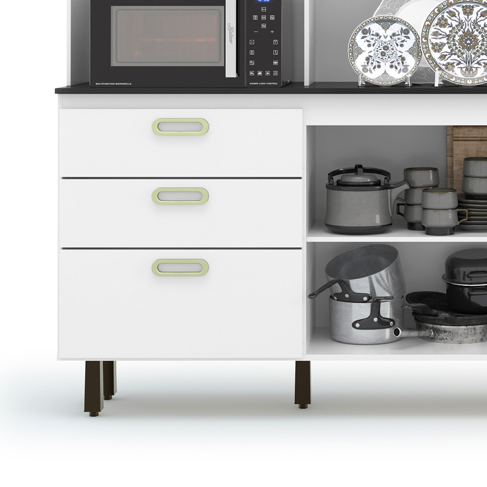 Kit de Cozinha Ravena 5 Portas 3 Gavetas Nobre e Grafite Branco