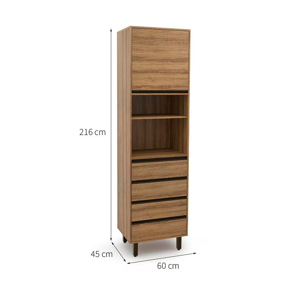 Paneleiro Confort 1 Porta 4 Gavetas Cinamomo