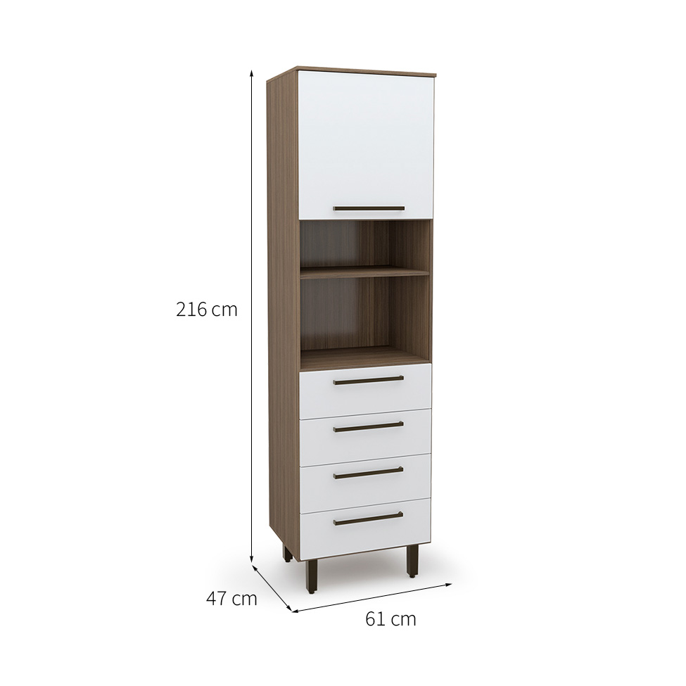 Paneleiro Evolution 1 Porta 4 Gavetas Tannat e Branco