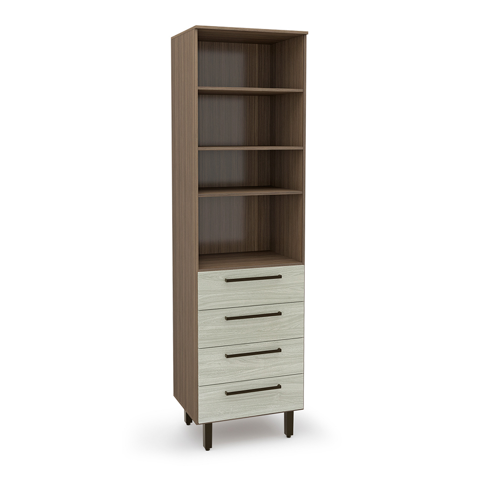 Paneleiro Evolution 1 Porta 4 Gavetas Tannat e Legno Crema